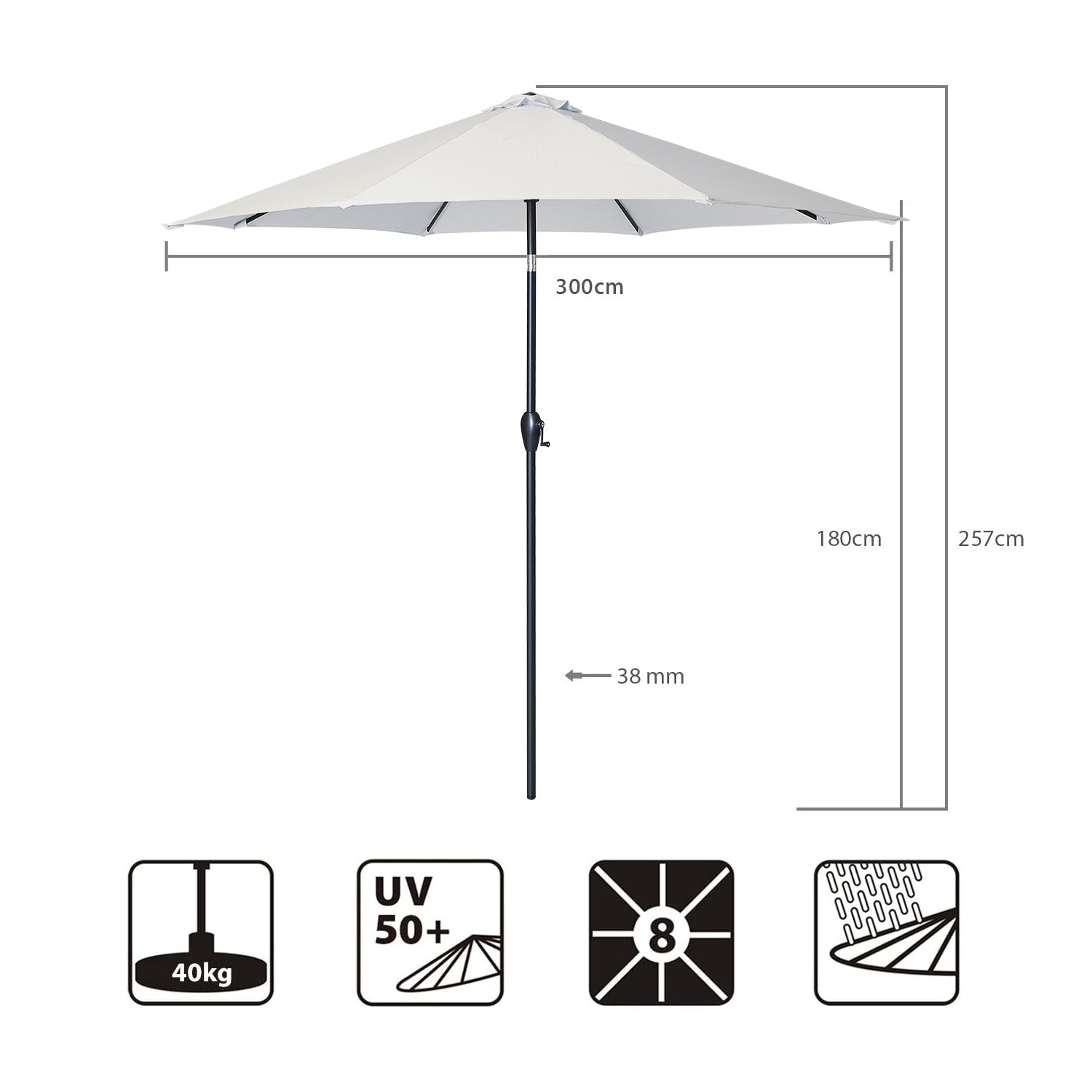 Sekey Sonnenschirm, 330cm Alu Gartenschirm 8-eckiger, mit Kurbel Sekey