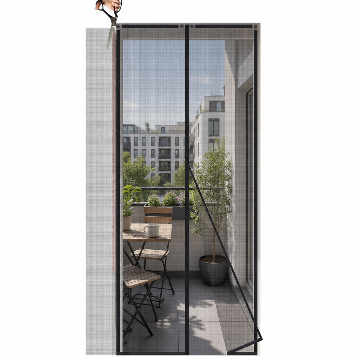 Sekey Magnet Fliegengitter für Balkontüren – Zuschneidbar & selbstklebend, ohne Bohren (bis 155x245 cm, Schwarz)