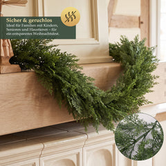 Salcar Künstliche Weihnachtsgirlande aus 100 % PE – Naturgetreue Thuja-/Zedern-Optik, extra dicht, 3 m / 5 m