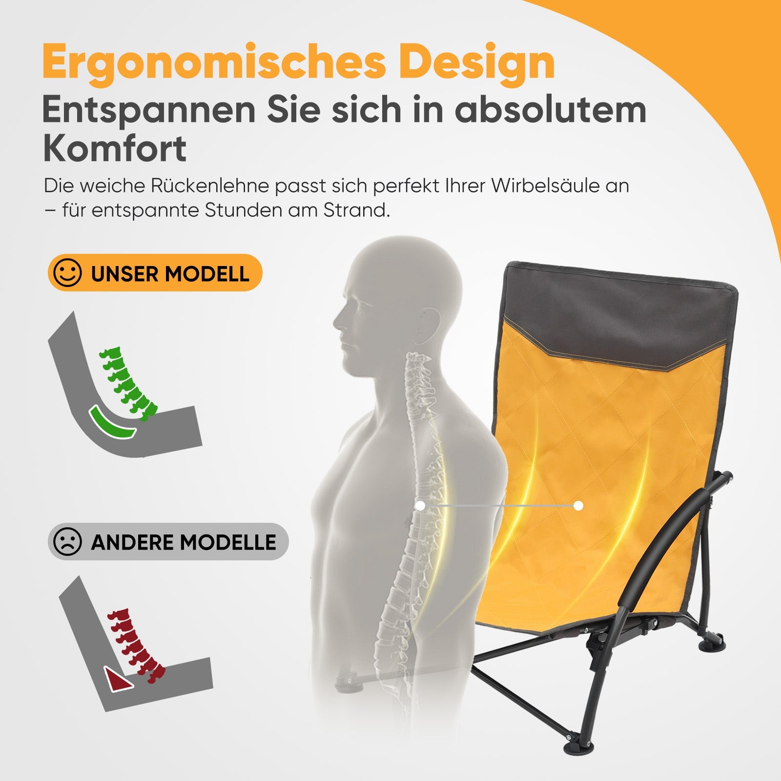 Sekey Faltbarer Strandliegestuhl mit gepolsterten Armlehnen – Leichter Campingstuhl bis 200 kg belastbar Sekey