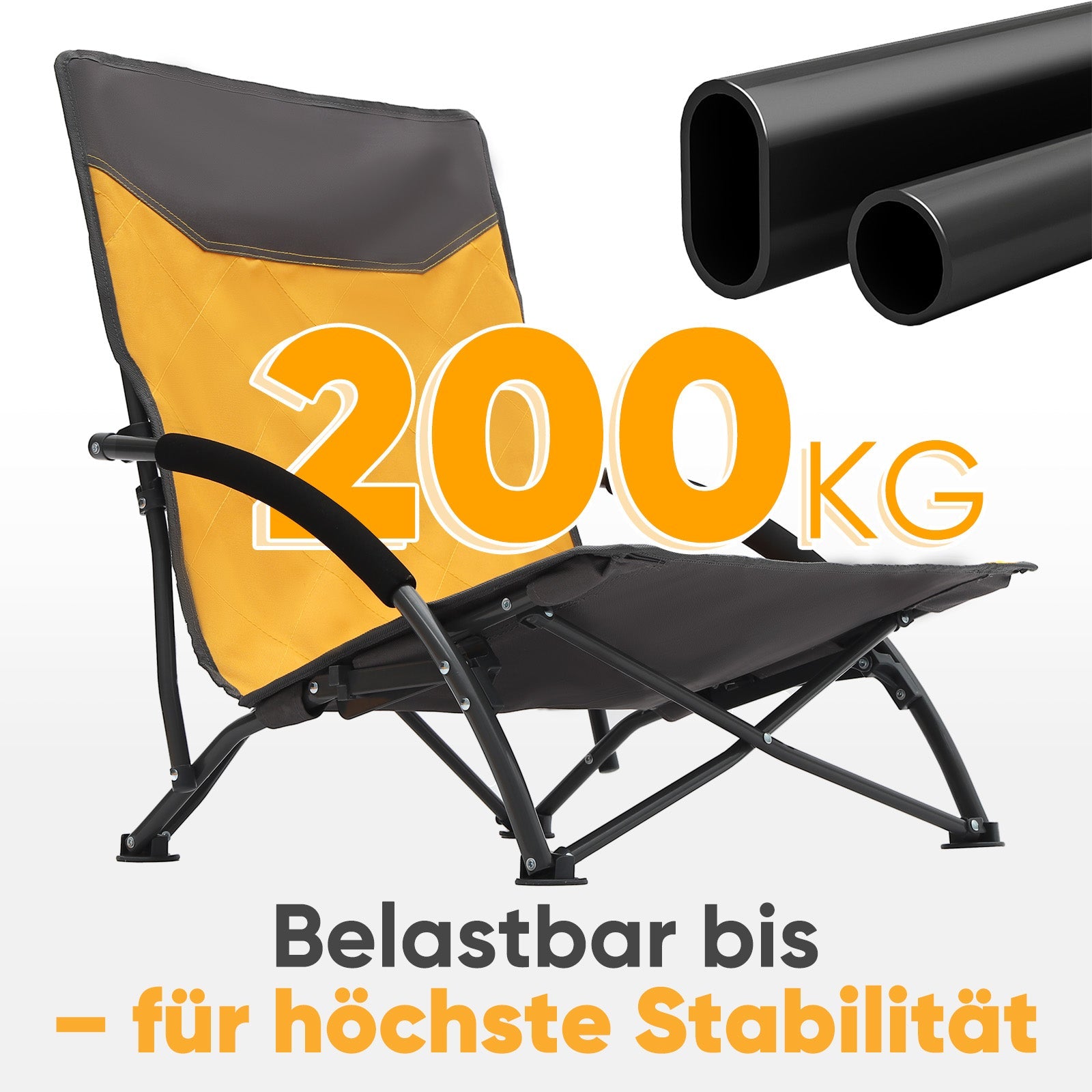 Sekey Faltbarer Strandliegestuhl mit gepolsterten Armlehnen – Leichter Campingstuhl bis 200 kg belastbar Sekey