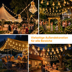 Flexible LED Solar Hanfseil Lichterkette für Zaun, Geländer, Bäume, Pergola, Camping und Gartenpartys