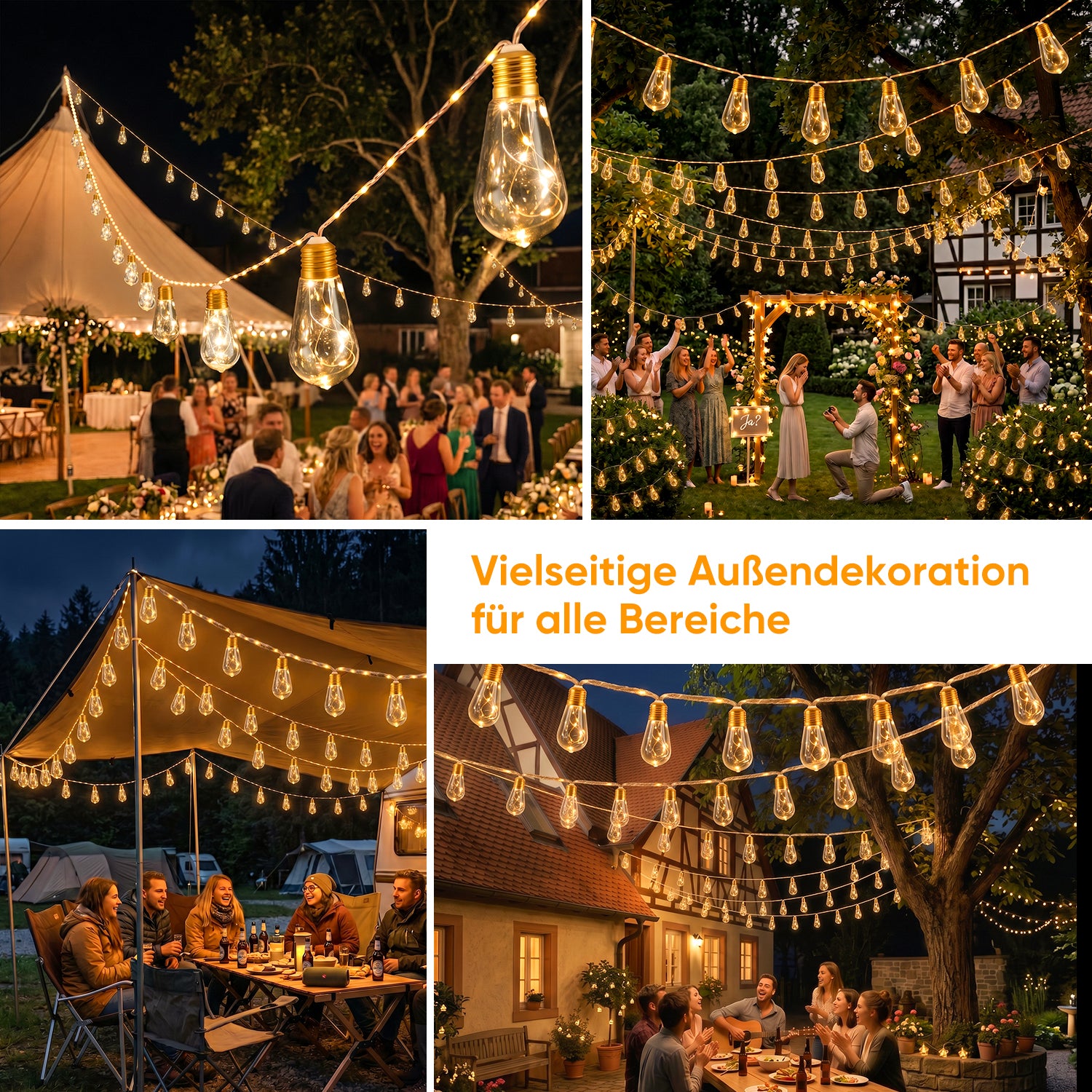 Flexible LED Solar Hanfseil Lichterkette für Zaun, Geländer, Bäume, Pergola, Camping und Gartenpartys