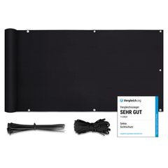 Sekey PES Balkon Sichtschutz blickdicht – Balkonabdeckung mit Wind- & UV-Schutz, schwarz, 160 g/m² PES, mit Ösen, Kordel & Kabelbindern