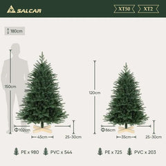 Salcar 120 /150 /180 /210cm Künstlicher Weihnachtsbaum mit Holzständer, Nordmanntanne, mit 725 /980 /1290 /1525 PE-Zweigen und 203 /544 /722 /993 PVC-Zweigen Salcar
