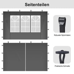 Sekey Faltpavillon 3x3 m mit 4 Seitenteilen & transparentem EVA-Regenschutz – Wasserdichter Gartenpavillon, Pop-Up Partyzelt mit 420D Oxford-Gewebe & UPF 50+