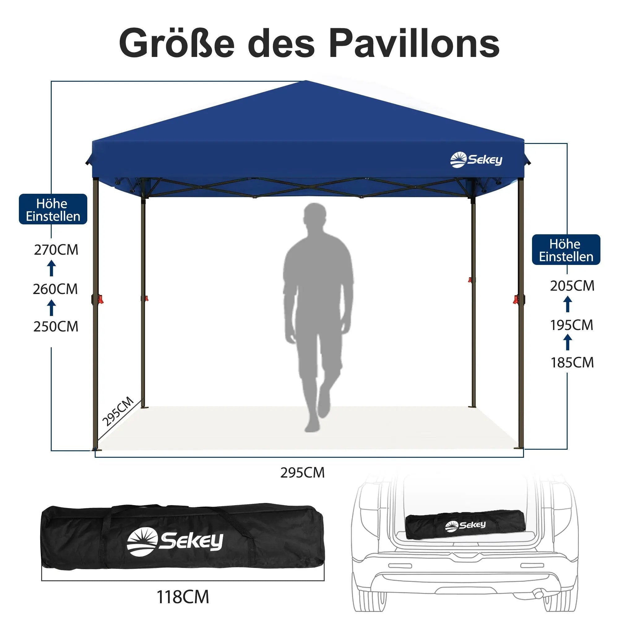 Sekey 300 x 300 cm Faltpavillon mit 4 Sandsäcken und Tragetasche Sekey