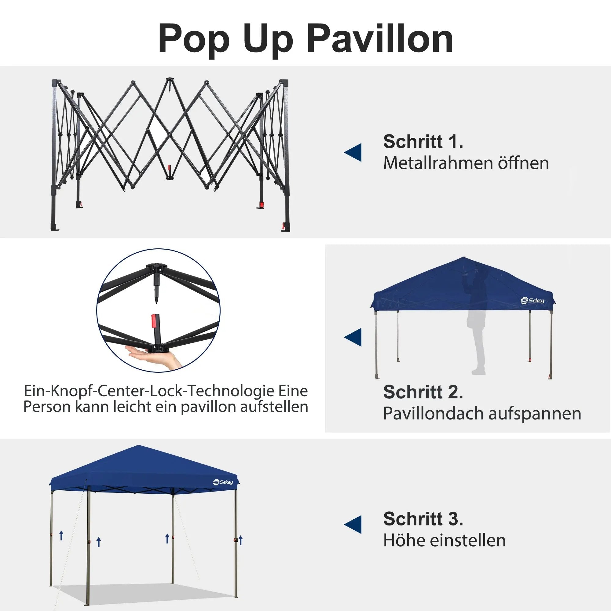 Sekey 300 x 300 cm Faltpavillon mit 4 Sandsäcken und Tragetasche Sekey