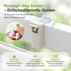 Stabile Klemmfix Montage ohne Bohren mit Klemmträgern und 3M Klebepads, Salcar Plissee passend für Mietwohnungen, Fensterfalzstärke 16-23 mm