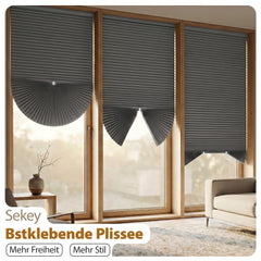 Sekey Klebefix Plissee 2er Set ohne Bohren – Schlichtes Grau, Dachfenster Plissee, höhenverstellbar & kürzbar, Sonnenschutz & UV-Schutz