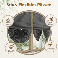 Sekey Klebefix Plissee 2er Set ohne Bohren – Schlichtes Grau, Dachfenster Plissee, höhenverstellbar & kürzbar, Sonnenschutz & UV-Schutz