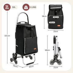 Sekey Einkaufstrolley 3-in-1 klappbar – 50L Einkaufswagen mit Kühlfach, Treppensteiger-Rädern & Sackkarren-Funktion, Aluminium