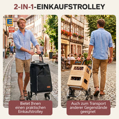 Sekey Einkaufstrolley 3-in-1 klappbar – 50L Einkaufswagen mit Kühlfach, Treppensteiger-Rädern & Sackkarren-Funktion, Aluminium