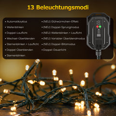 Solar LED Lichterkette Außen mit 13 verschiedenen Lichtmodi
