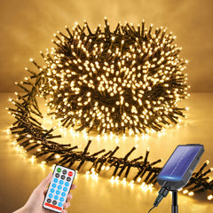 Salcar Solar Cluster Lichterkette Außen mit 768 warmweißen LEDs, Fernbedienung und Solar- sowie USB-Ladefunktion
