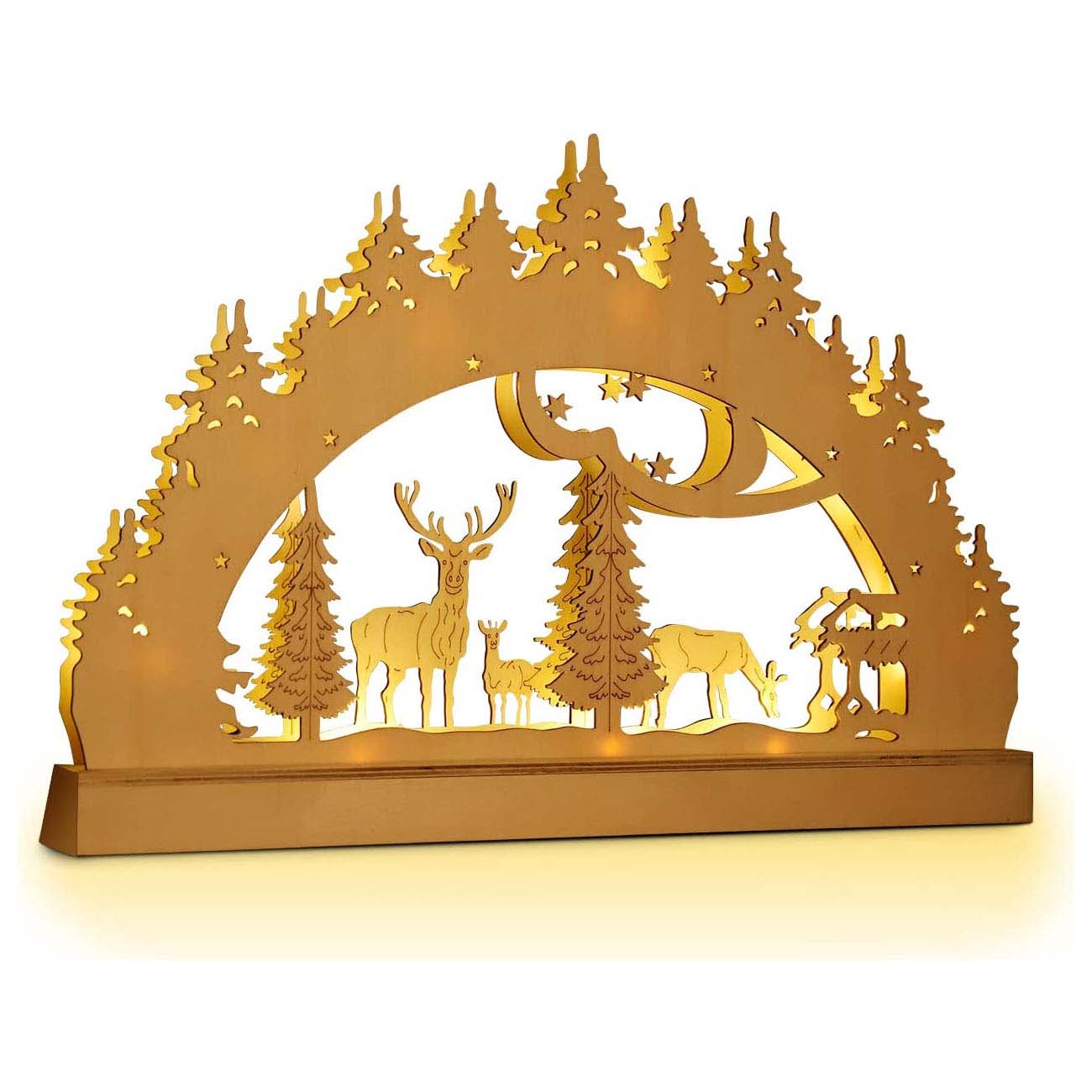Salcar LED Schwibbogen Weihnachten mit 10 LEDs – Batteriebetriebener Holz-Lichterbogen, Warmweißes Licht, Weihnachtsdeko für Innen, Fenster & Tisch salcar