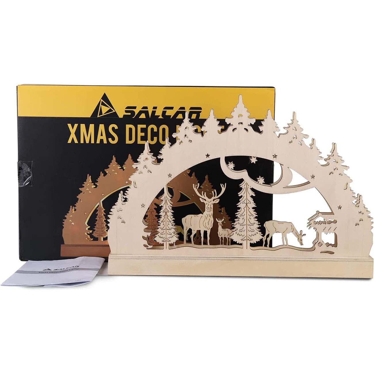 Salcar LED Schwibbogen Weihnachten mit 10 LEDs – Batteriebetriebener Holz-Lichterbogen, Warmweißes Licht, Weihnachtsdeko für Innen, Fenster & Tisch salcar