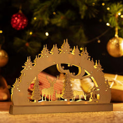 Salcar LED Schwibbogen Weihnachten mit 10 LEDs – Batteriebetriebener Holz-Lichterbogen, Warmweißes Licht, Weihnachtsdeko für Innen, Fenster & Tisch salcar