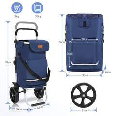 Sekey Faltbarer Einkaufstrolley 3-in-1 Leichter Aluminium-Trolley 60 kg Tragkraft, Höhenverstellbarer Griff, Automatische Faltfunktion, Inklusive Kühlfach & Getränkefach, Ideal für Einkäufe & Camping