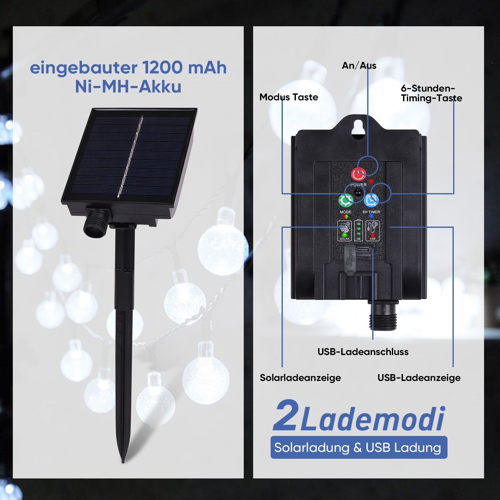 Salcar Solar LED Lichterkette kaltweiß – 15m Kristallkugeln, IP44 wasserdicht, Außenbeleuchtung für Garten, Terrasse, Weihnachten & Partydeko SEKEYMALL