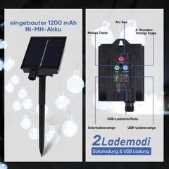 Salcar Solar LED Lichterkette kaltweiß – 15m Kristallkugeln, IP44 wasserdicht, Außenbeleuchtung für Garten, Terrasse, Weihnachten & Partydeko SEKEYMALL