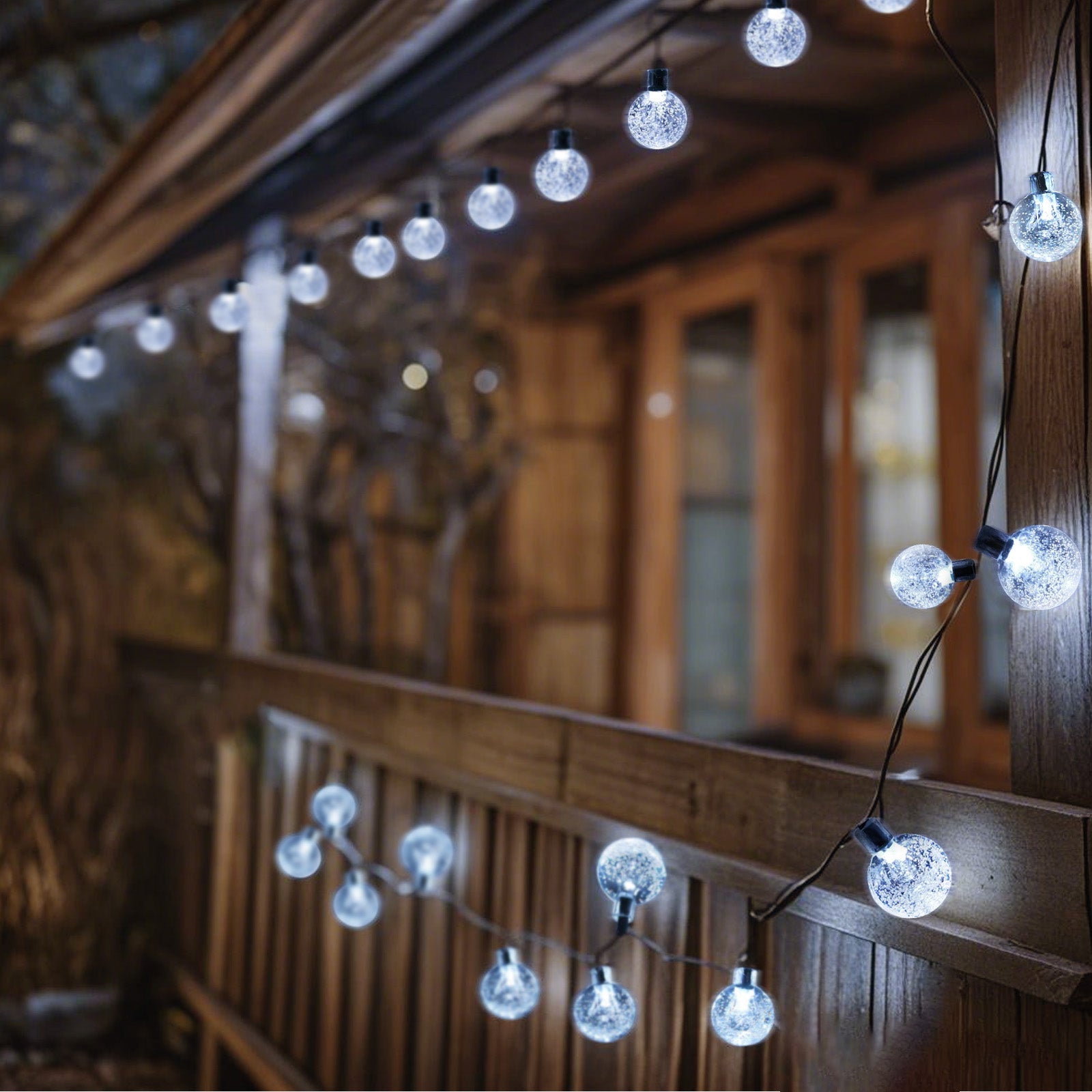 Salcar Solar LED Lichterkette kaltweiß – 15m Kristallkugeln, IP44 wasserdicht, Außenbeleuchtung für Garten, Terrasse, Weihnachten & Partydeko SEKEYMALL