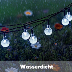 Salcar Solar LED Lichterkette kaltweiß – 15m Kristallkugeln, IP44 wasserdicht, Außenbeleuchtung für Garten, Terrasse, Weihnachten & Partydeko SEKEYMALL