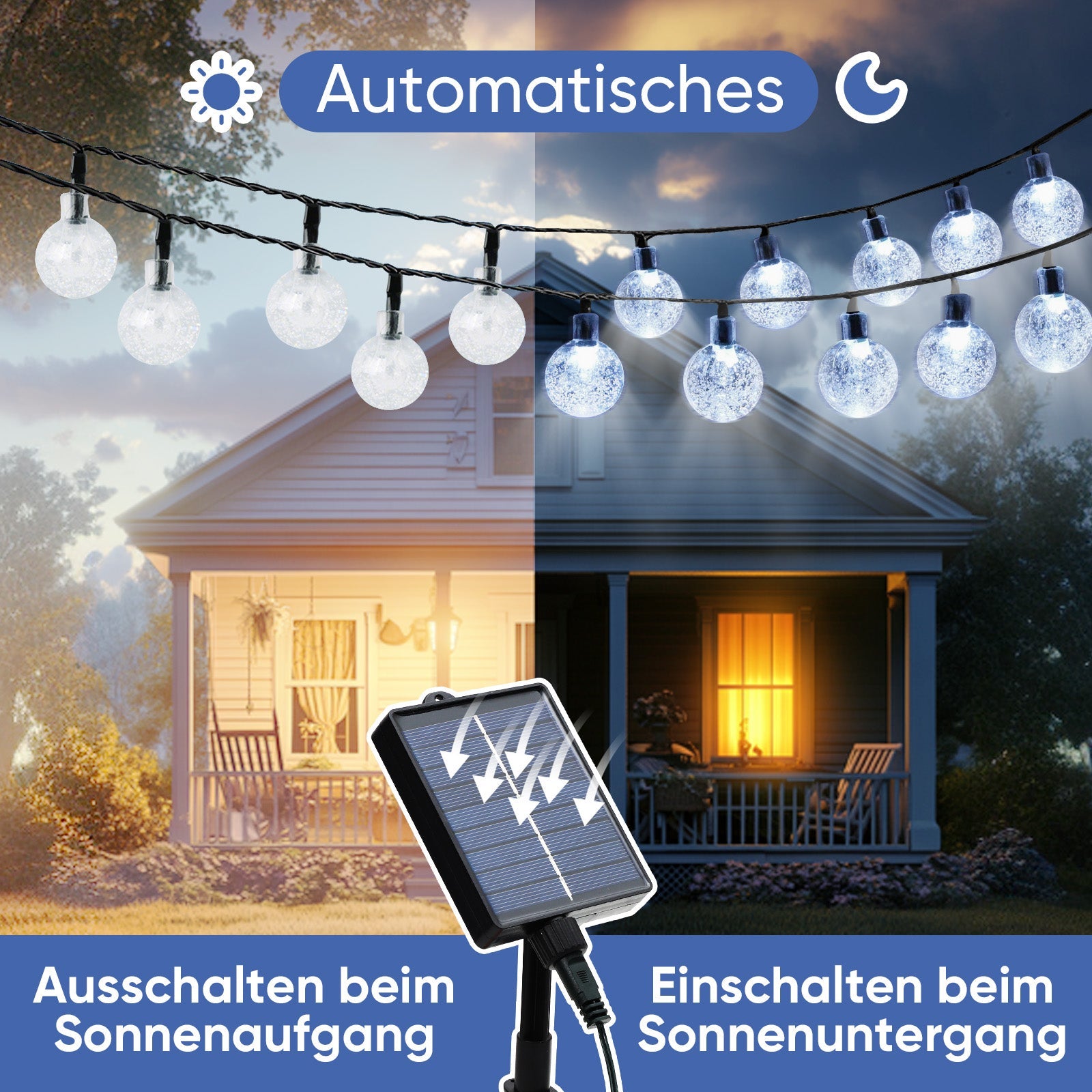 Salcar Solar LED Lichterkette kaltweiß – 15m Kristallkugeln, IP44 wasserdicht, Außenbeleuchtung für Garten, Terrasse, Weihnachten & Partydeko SEKEYMALL