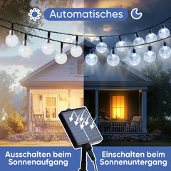 Salcar Solar LED Lichterkette kaltweiß – 15m Kristallkugeln, IP44 wasserdicht, Außenbeleuchtung für Garten, Terrasse, Weihnachten & Partydeko SEKEYMALL