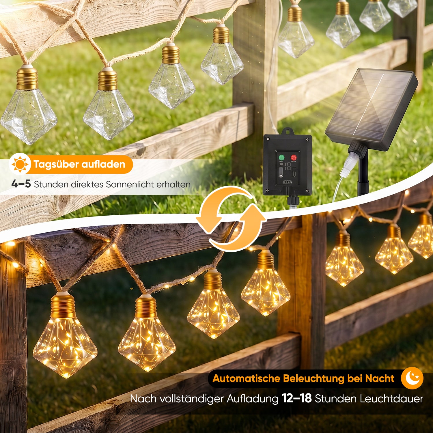 LED Solar Lichterkette mit 1200-mAh-Akku und bis zu 12 Stunden Leuchtdauer