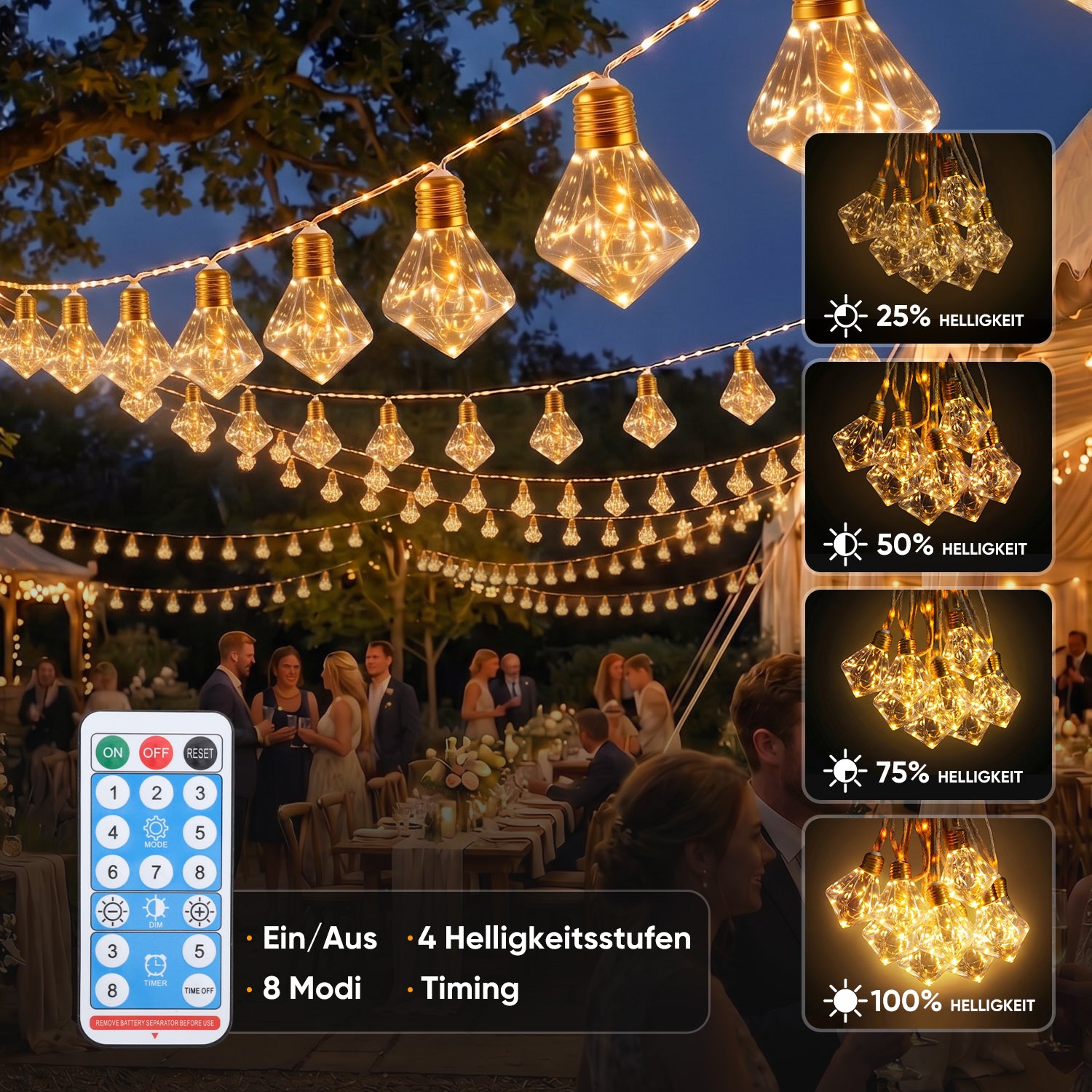 LED Solar Lichterkette mit Fernbedienung, 8 Lichtmodi und intelligenter Speicherfunktion