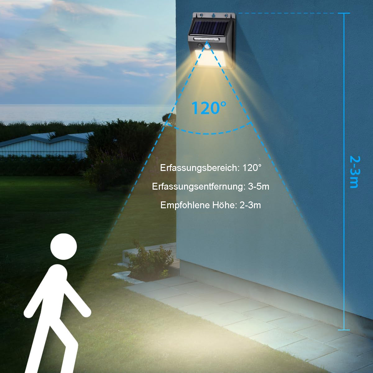 Salcar Solar Wandleuchten mit Bewegungsmelder, 800 Lumen, Warmweiß, IP44 Wasserdicht – Solarlampen für Außenbereich, Garten, Balkon, Terrasse SEKEYMALL