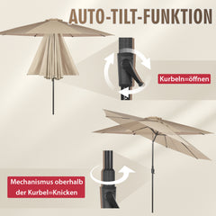 Sekey Runde Sonnenschirm Ø 350 cm mit Kurbel & Auto-Knickfunktion Windstabil, UPF 50+ Für Balkon, Terrasse & Garten Recyceltes Polyester (GRS-zertifiziert)