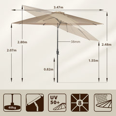 Sekey Runde Sonnenschirm Ø 350 cm mit Kurbel & Auto-Knickfunktion Windstabil, UPF 50+ Für Balkon, Terrasse & Garten Recyceltes Polyester (GRS-zertifiziert)