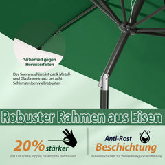 Sekey Runde Sonnenschirm Ø 350 cm mit Kurbel & Auto-Knickfunktion Windstabil, UPF 50+ Für Balkon, Terrasse & Garten Recyceltes Polyester (GRS-zertifiziert)