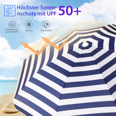 Sekey 180 cm Strandschirm mit Schutzhülle und Bodenhülse, Sonnenschutz UV50+