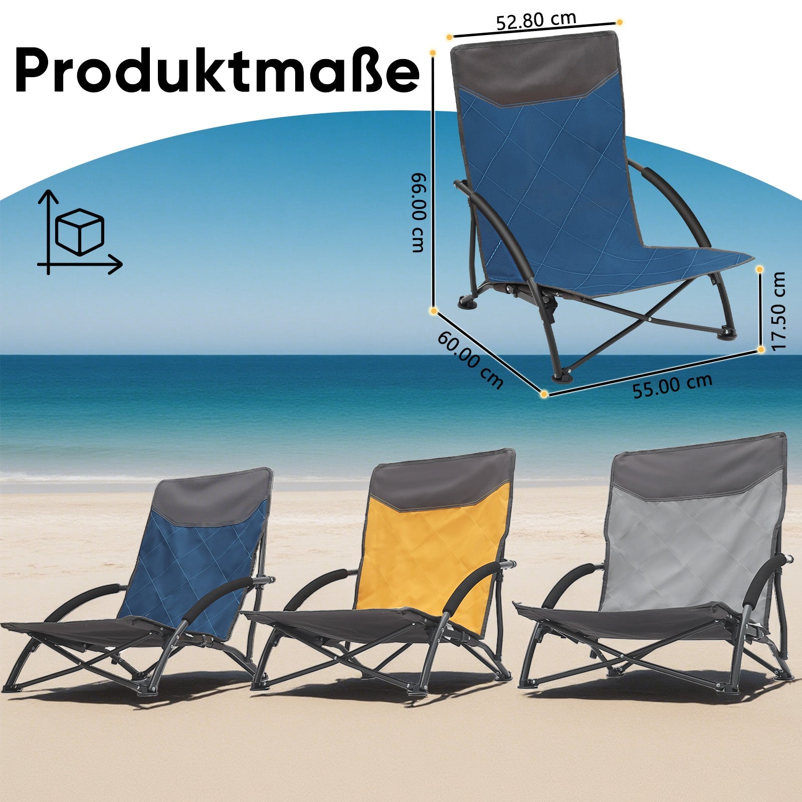 Sekey Faltbarer Strandliegestuhl mit gepolsterten Armlehnen – Leichter Campingstuhl bis 200 kg belastbar Sekey
