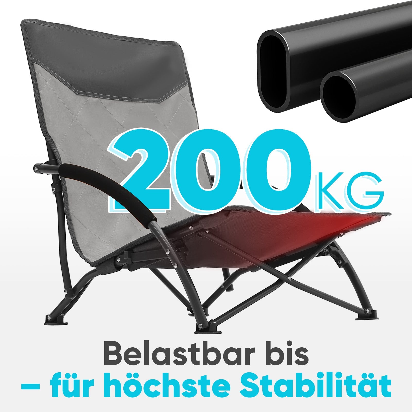 Sekey Faltbarer Strandliegestuhl mit gepolsterten Armlehnen – Leichter Campingstuhl bis 200 kg belastbar Sekey