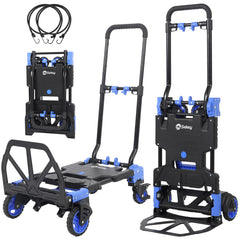 Sekey 2-in-1 Klappbare Sackkarre & Transportwagen 150 kg Tragkraft, Leichter Alurahmen, TPR-Doppellagerräder, Feststellbremse & Höhenverstellbarer Griff, inkl. 2 Expanderseile