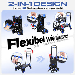 Sekey 2-in-1 Klappbare Sackkarre & Transportwagen 150 kg Tragkraft, Leichter Alurahmen, TPR-Doppellagerräder, Feststellbremse & Höhenverstellbarer Griff, inkl. 2 Expanderseile