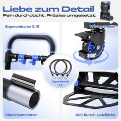 Sekey 2-in-1 Klappbare Sackkarre & Transportwagen 150 kg Tragkraft, Leichter Alurahmen, TPR-Doppellagerräder, Feststellbremse & Höhenverstellbarer Griff, inkl. 2 Expanderseile
