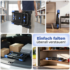 Sekey 2-in-1 Klappbare Sackkarre & Transportwagen 150 kg Tragkraft, Leichter Alurahmen, TPR-Doppellagerräder, Feststellbremse & Höhenverstellbarer Griff, inkl. 2 Expanderseile