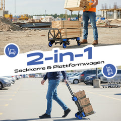 Sekey 2-in-1 Klappbare Sackkarre & Transportwagen 150 kg Tragkraft, Leichter Alurahmen, TPR-Doppellagerräder, Feststellbremse & Höhenverstellbarer Griff, inkl. 2 Expanderseile