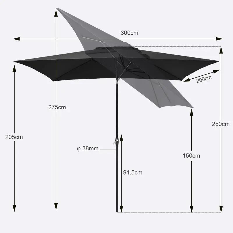 Sekey 300 x 200 cm Alu Sonnenschirm mit Kurbel, Sonnenschutz UV50+ Sekey