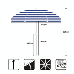 Sekey Sonnenschirm Ø160 cm rund mit Tragetasche & Bodenhülse, für Balkon & Strand Sekey