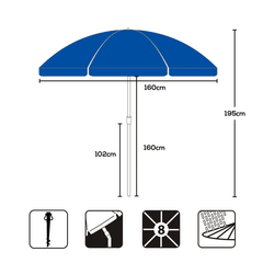 Sekey Sonnenschirm Ø160 cm rund mit Tragetasche & Bodenhülse, für Balkon & Strand Sekey