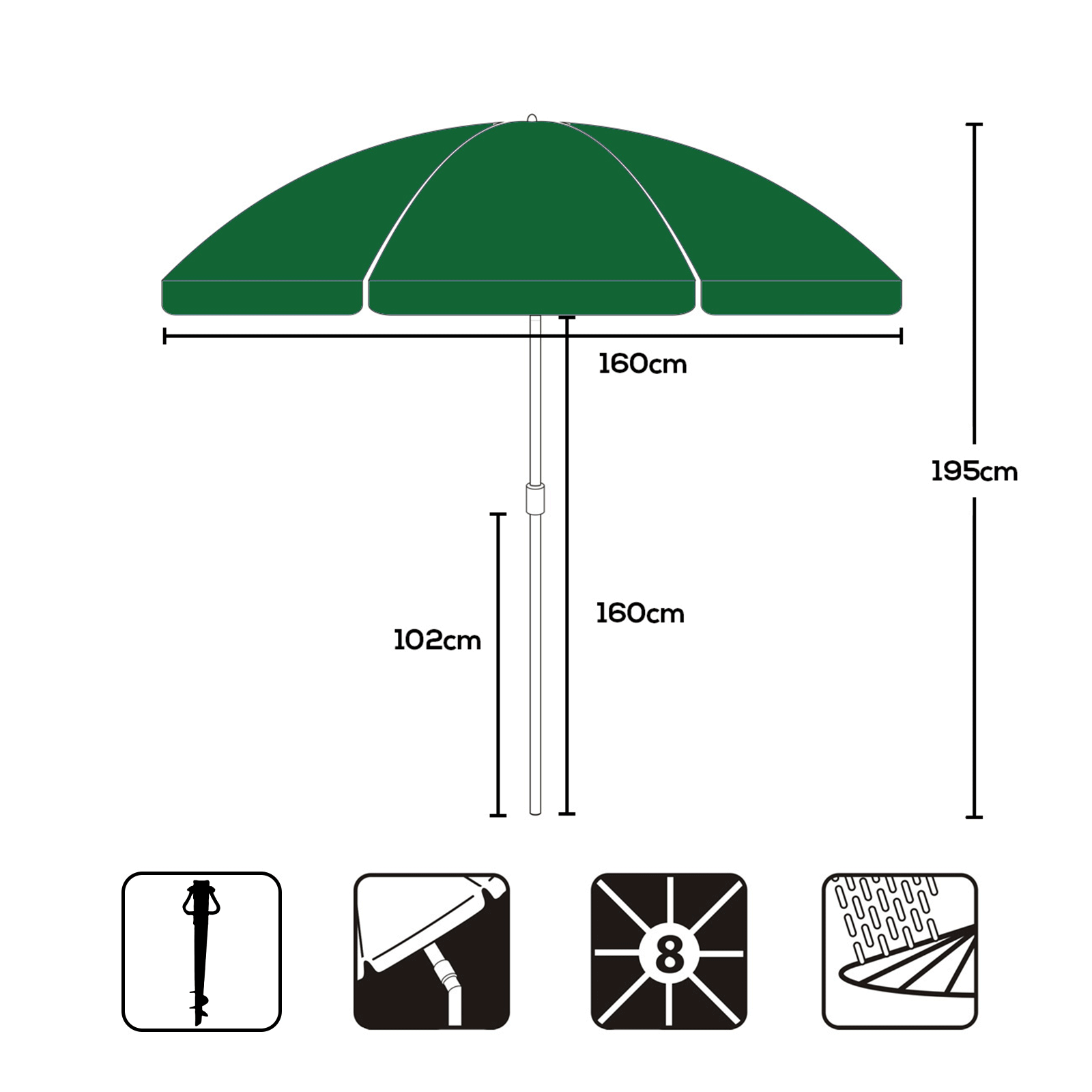 Sekey Sonnenschirm Ø160 cm rund mit Tragetasche & Bodenhülse, für Balkon & Strand Sekey