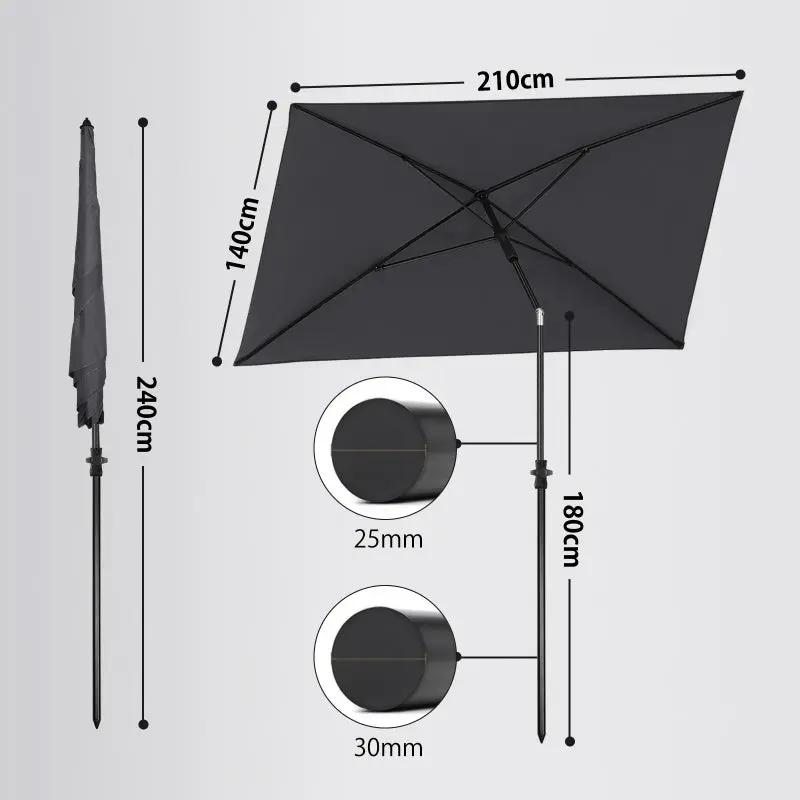 Sekey 210 x 140 cm Sonnenschirm mit Schutzhülle, Sonnenschutz UV50+ Sekey