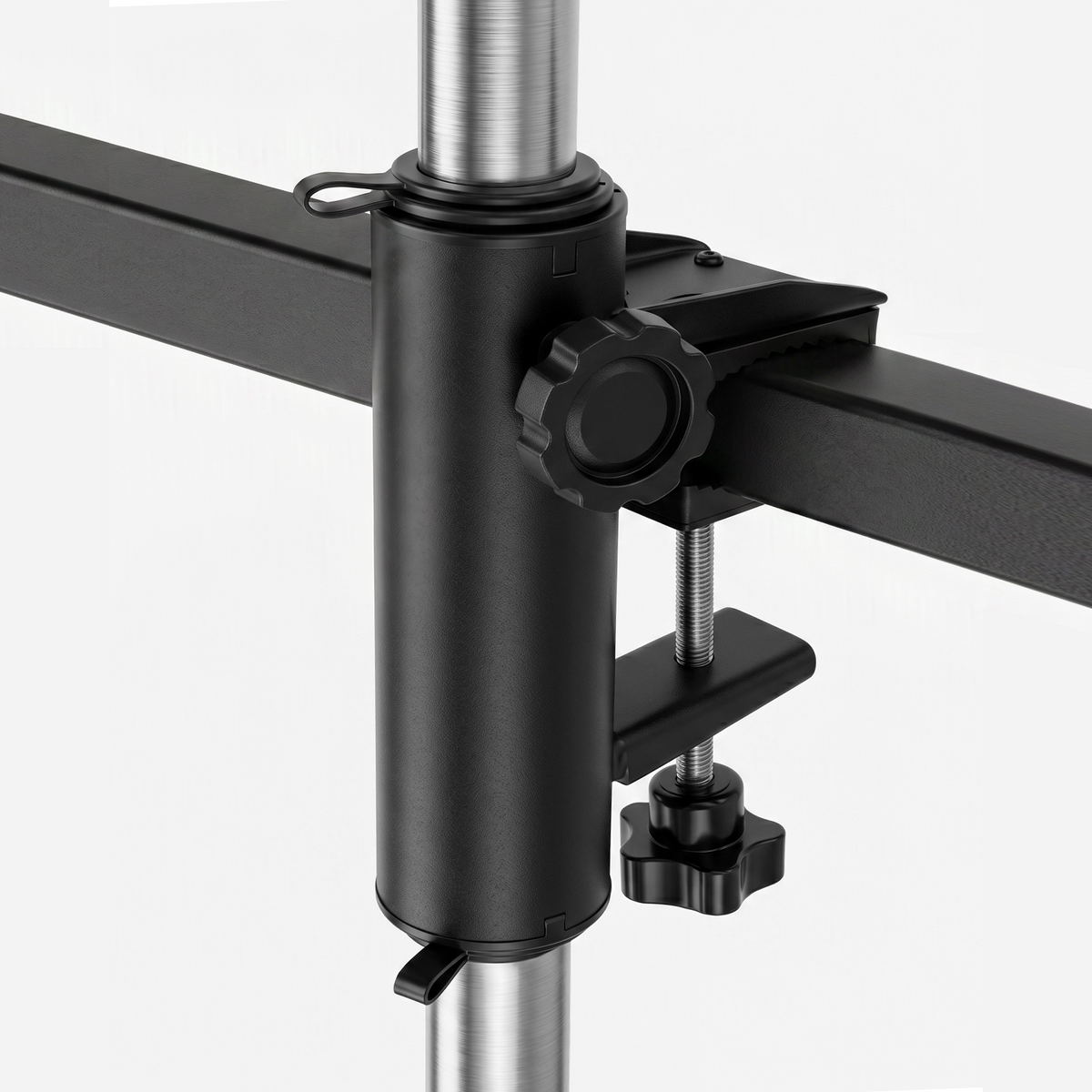 Sekey Sonnenschirmhalter für Balkon – Klemmhalterung für Geländer, platzsparender Schirmständer ohne Bohren, für runde & eckige Geländer (Ø 20–50 mm) & Schirmstöcke 19–38 mm, Schwarz-Metall