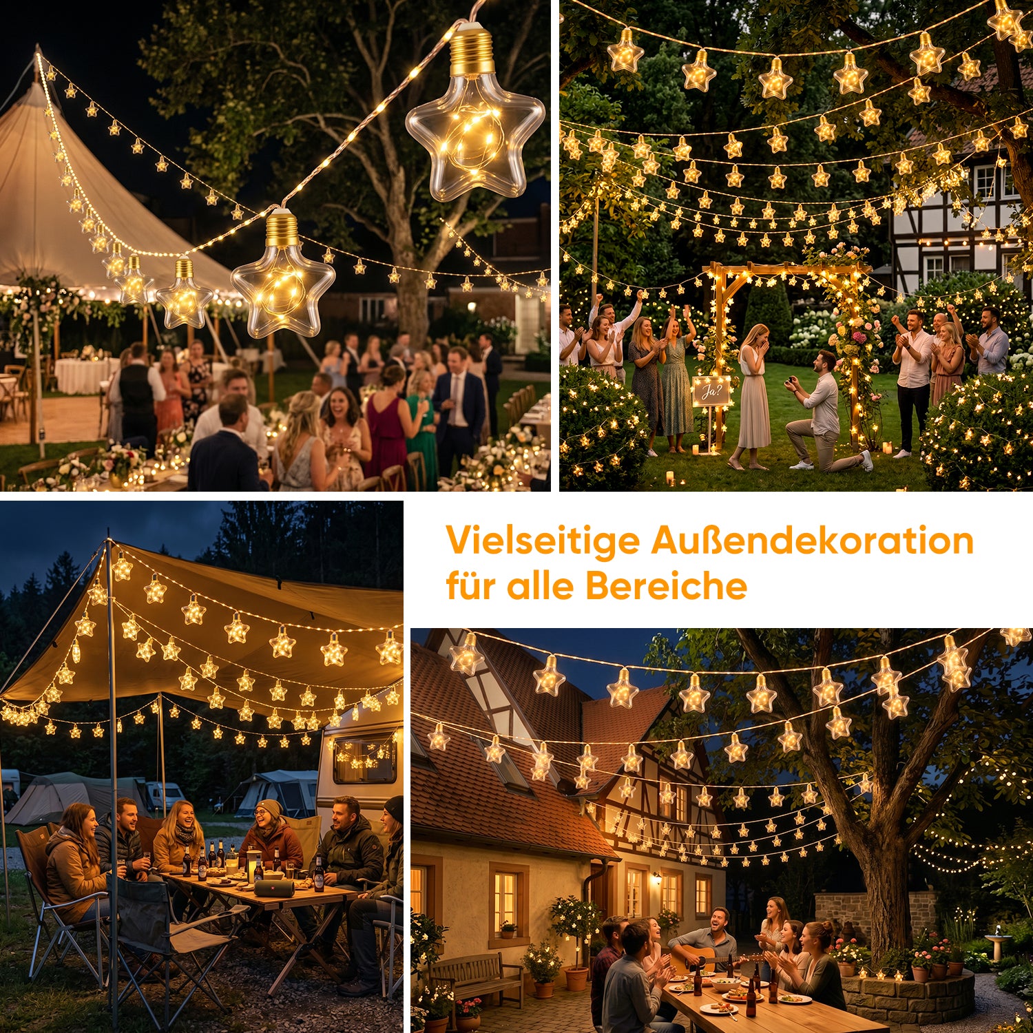 Flexible Vintage Solar Lichterkette für Zaun, Geländer, Pergola, Pavillon, Camping und Gartenparty
